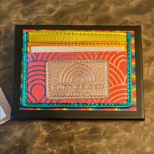 Kurt Geiger Coral, Yellow & Teal Card Holder with Metallic Logo